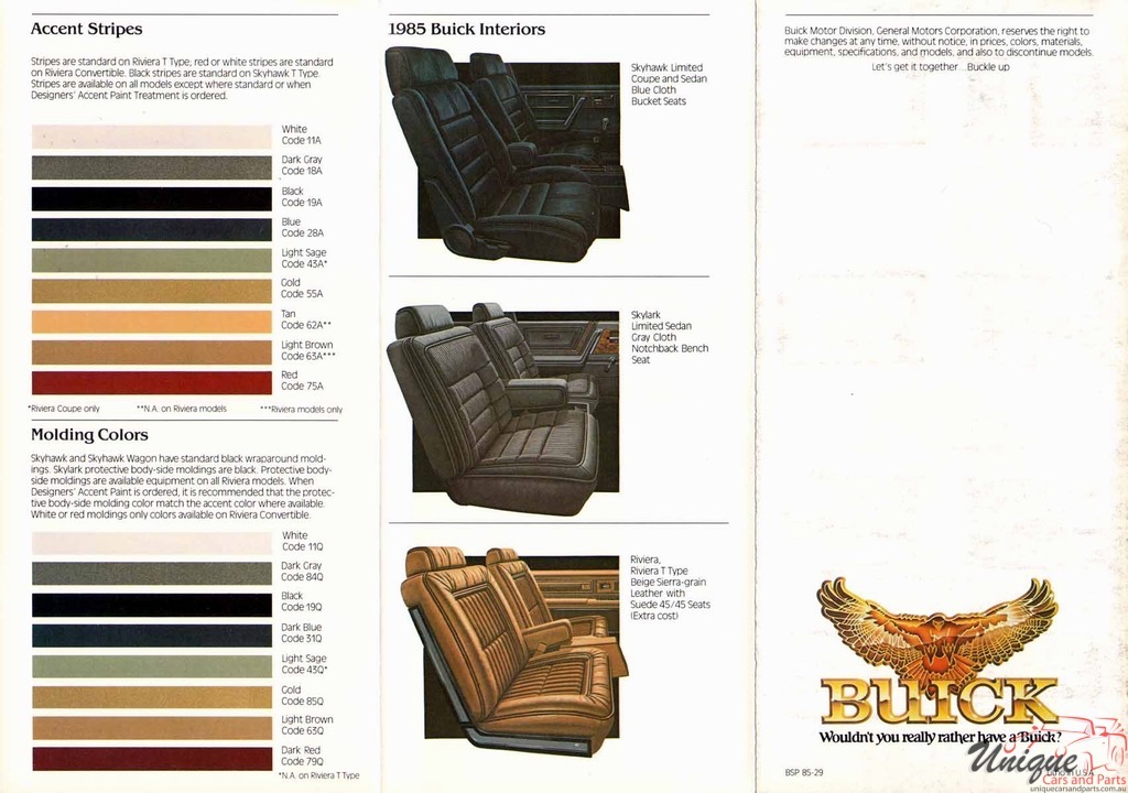 1985 Buick Skyhawk, Skylark and Riviera Exterior Paint Chart - A Page 3